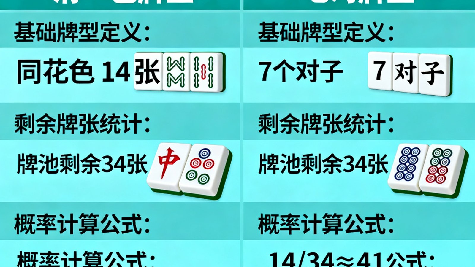 麻将听牌概率计算图解：清一色与七对牌型